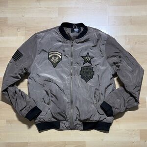 Hype Gray Bomber Jacket with Army Patches